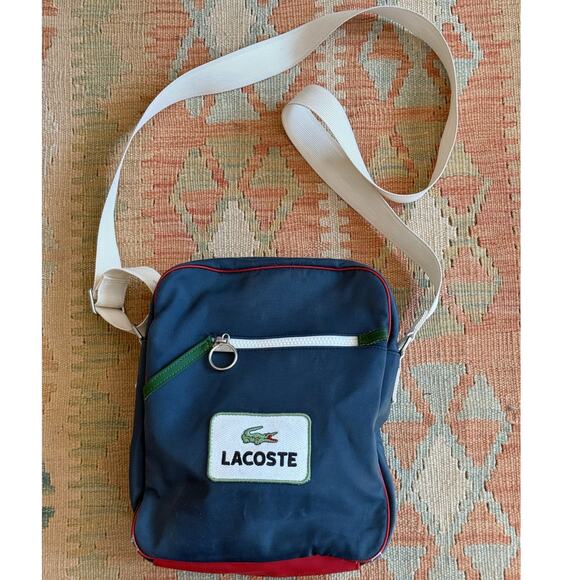 Lacoste Shoulder Bag Men's Med Navy Red Nylon Embroidered Patch - Picture 1 of 11